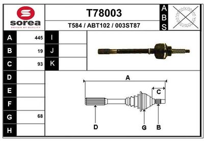 Приводной вал EAI T78003 для AUSTIN MINI