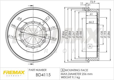 Тормозной барабан FREMAX BD-4115 для MITSUBISHI SPACE