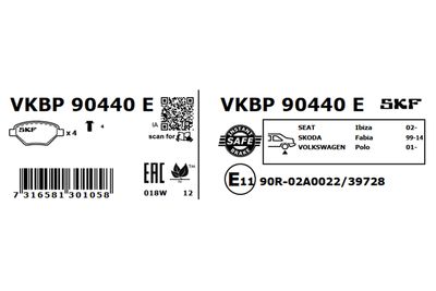 Комплект тормозных колодок, дисковый тормоз VKBP 90440 E