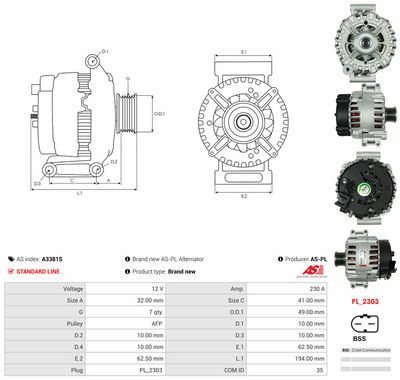 GENERATOR / ALTERNATOR AS-PL A3381S 4