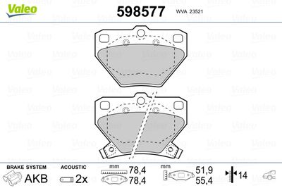 Комплект тормозных колодок, дисковый тормоз VALEO 598577 для TOYOTA PLATZ