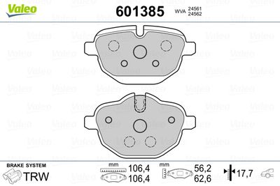 Комплект тормозных колодок, дисковый тормоз VALEO 601385 для BMW i8