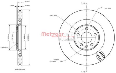 Тормозной диск METZGER 6110875 для AUDI Q8