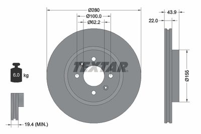 Тормозной диск TEXTAR 92239303 для KIA RIO