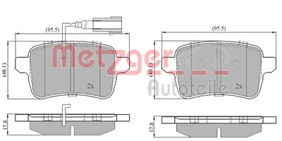 Комплект тормозных колодок, дисковый тормоз METZGER 1170839 для DODGE DART