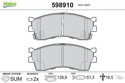 BREMSBELAGSATZ SCHEIBENBREMSE VALEO 598910