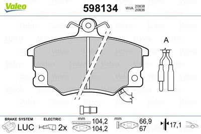 Комплект тормозных колодок, дисковый тормоз VALEO 598134 для LANCIA PRISMA