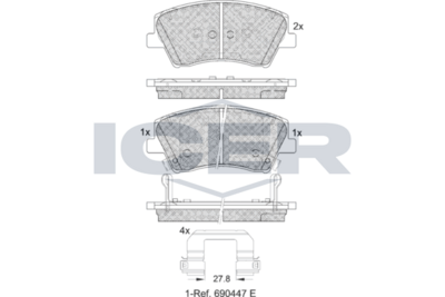 комплект спирачно феродо, дискови спирачки ICER EV2314