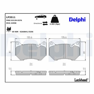 комплект спирачно феродо, дискови спирачки DELPHI