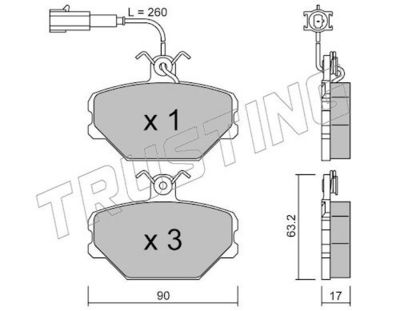 Sada brzdových destiček, kotoučová brzda TRUSTING 061.0