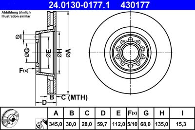 Тормозной диск ATE 24.0130-0177.1 для AUDI A8