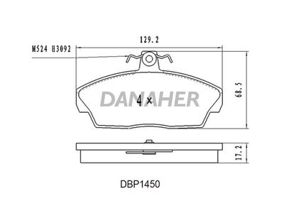 Комплект тормозных колодок, дисковый тормоз DANAHER DBP1450 для GAZ GAZELLE