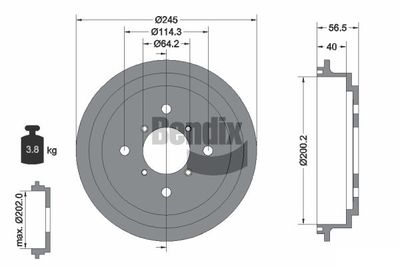 Тормозной барабан BENDIX Braking BDM1088 для SUBARU JUSTY