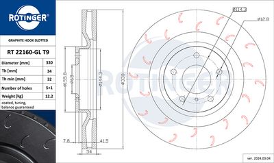 спирачен диск ROTINGER RT 22160-GL T9