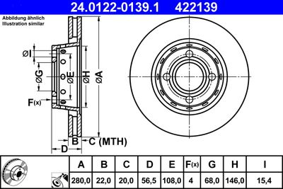 Тормозной диск ATE 24.0122-0139.1 для AUDI CABRIOLET