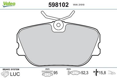комплект спирачно феродо, дискови спирачки VALEO 598102