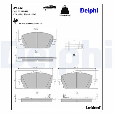комплект спирачно феродо, дискови спирачки DELPHI LP4042