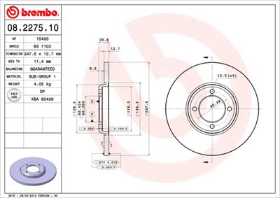 Тормозной диск BREMBO 08.2275.10 для FORD TAUNUS