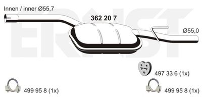 ERNST 362207 Глушитель выхлопных газов  для MERCEDES-BENZ E-CLASS (W210) E 230 (210.037)