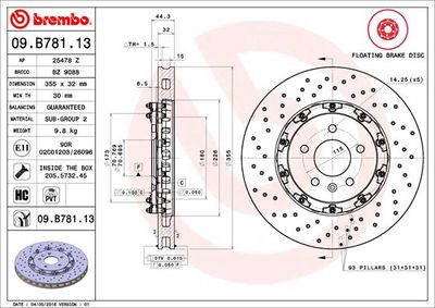 BREMBO 09.B781.13 Деталь для OPEL ASTRA J GTC 2.0 (08)