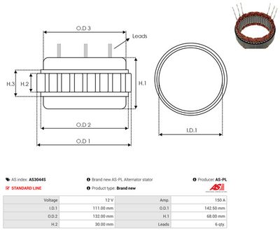 Stator, dynamo AS-PL AS3044S