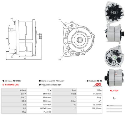 GENERATOR / ALTERNATOR AS-PL A01098S 4
