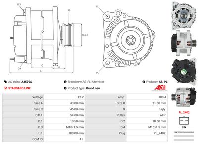 GENERATOR / ALTERNATOR AS-PL A3579S 4
