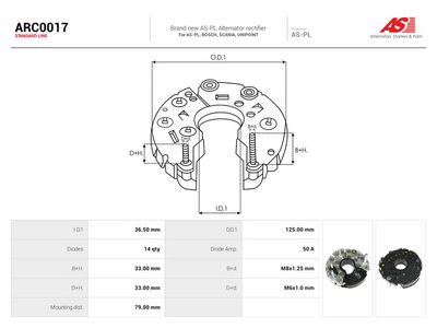 Usmerňovač alternátora AS-PL ARC0017