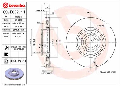 Тормозной диск BREMBO 09.E022.11 для MERCEDES-BENZ GLB