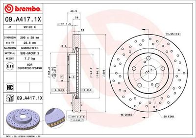Тормозной диск BREMBO 09.A417.1X для TOYOTA MARK