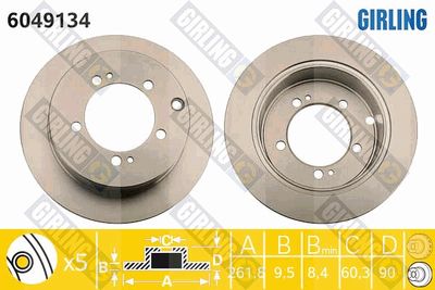 GIRLING 6049134 Тормозные диски  для MITSUBISHI PAJERO (Митсубиши Пажеро)