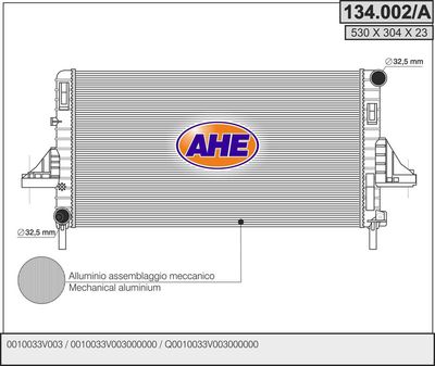 Радиатор, охлаждение двигателя AHE 134.002/A для SMART ROADSTER
