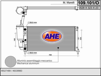Радиатор, охлаждение двигателя AHE 109.101/O для LANCIA Y