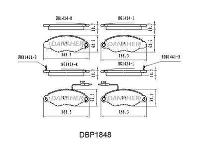 Комплект тормозных колодок, дисковый тормоз DANAHER DBP1848 для AUTO UNION DKW