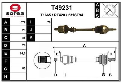 EAI T49231 Полуось в сборе для RENAULT MEGANE II универсал (KM0/1_) 1.5 dCi (KM02, KM13)