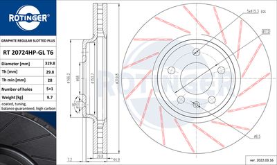 спирачен диск ROTINGER RT 20724HP-GL T6