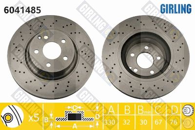 GIRLING 6041485 Тормозные диски  для MERCEDES-BENZ S-CLASS (W220) S 430 4-matic (220.083, 220.183)