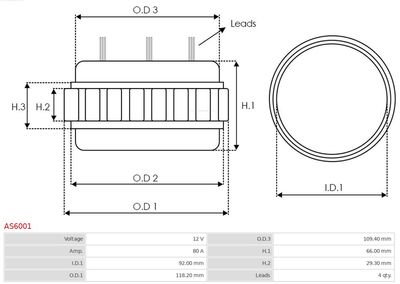 Stator, alternator AS6001