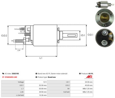 Elektromagnetický spínač, startér AS-PL SS0210S