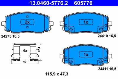 ATE 13.0460-5776.2 Тормозные колодки и сигнализаторы  для HYUNDAI i10 (Хендай И10)