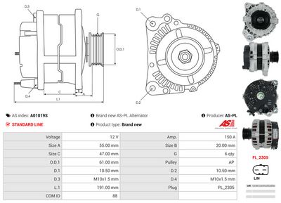 GENERATOR / ALTERNATOR AS-PL A01019S 4