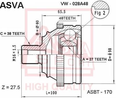 ASVA VW-028A48 ШРУС для VW TRANSPORTER IV Автобус (70B, 70C, 7DB, 7DK, 70J, 70K, 7DC, 7