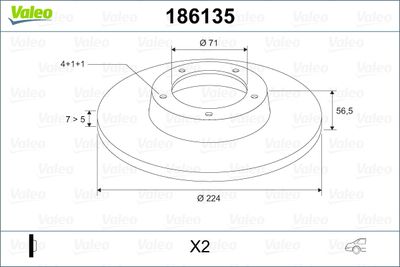 Тормозной диск VALEO 186135 для CITROËN BX