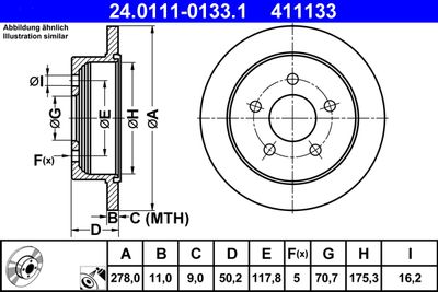 Тормозной диск ATE 24.0111-0133.1 для CHEVROLET TRANS
