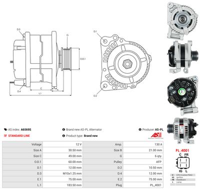GENERATOR / ALTERNATOR AS-PL A6569S 4