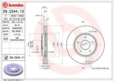 Тормозной диск BREMBO 09.C544.11 для NISSAN NV200