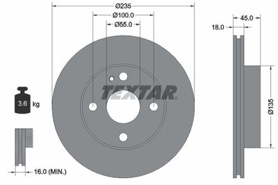 Тормозной диск TEXTAR 92061500 для KIA AVELLA