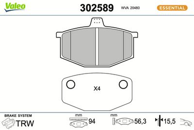 комплект спирачно феродо, дискови спирачки VALEO 302589