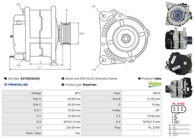 GENERATOR / ALTERNATOR AS-PL A3733VALEO 4