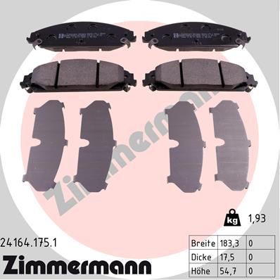 Комплект тормозных колодок, дисковый тормоз ZIMMERMANN 24164.175.1 для DODGE CHALLENGER